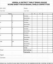 Div Shield Score Sheet Kendal Table Tennis League